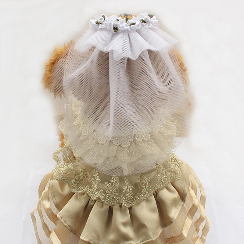 

White Dogs Dress Skirt Puppy Clothing Bridal Hair Flower Dog Wedding Veil Headdress Pet Wedding Accessories Size S & L