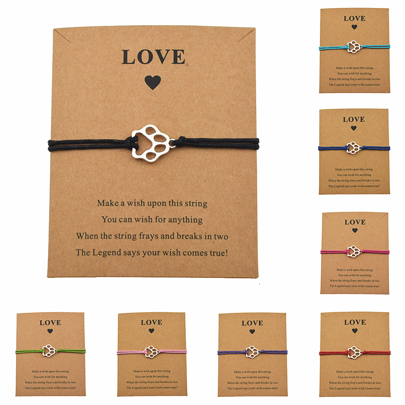 

New Silver Pet Dog's Paw Prints Charm Love Card Bracelets For Women Girls Best Friend Dogs Lover Gifts Friendship Jewelry