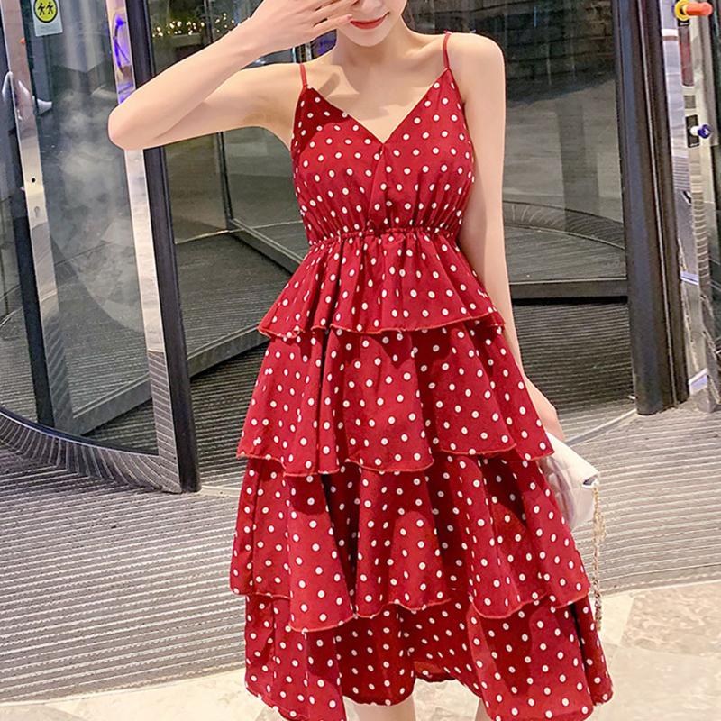 

Boho Summer Dress Women Sexy Strappy Lace White Dot Dresses Female Ladies Beach V Neck Party Sundress Skinny Lace Up Dress, Black
