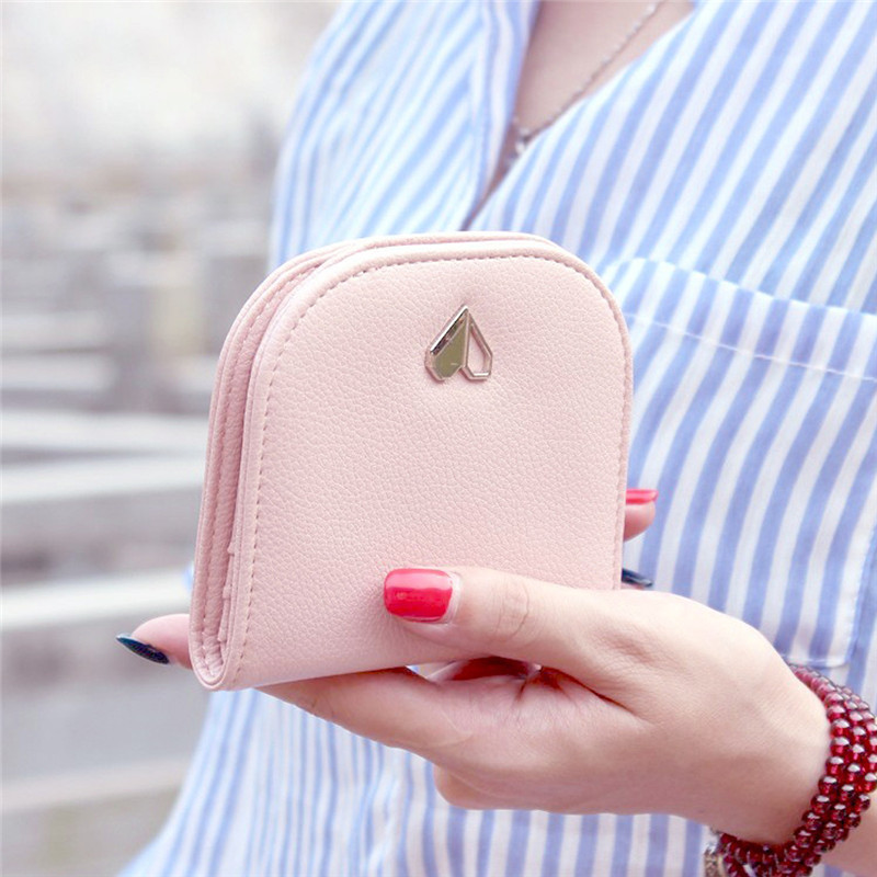 

Women Wallets Female Purse Small Fashion PU Leather Women Ladies Card Bag Money Clip Wallet Heart Decor Zipper Wallet Carteira, Dark gray