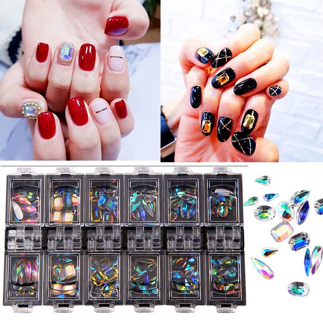 

Multi Shapes Glass Crystal AB Rhinestones For Nail Art Craft, Mix 7 Style FlatBack Crystals 3D Decorations Flat Back Stones Gems Set