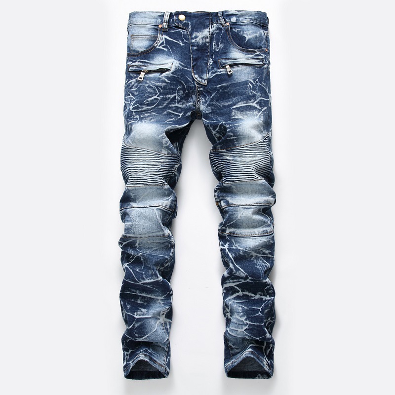 

New Mens Snow Designer Fashion Slim Skinny Moto Biker Casual Jeans Straight Motorcycle Jeans Men Destroyed Denim Trousers 6501, Blue