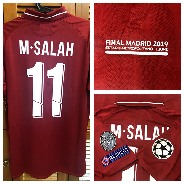 

ucl final 19 Match Worn Player Issue Shirt Jersey Salah Firmino Mane Virgil Football Custom Name Patches Sponsor, 11 salah