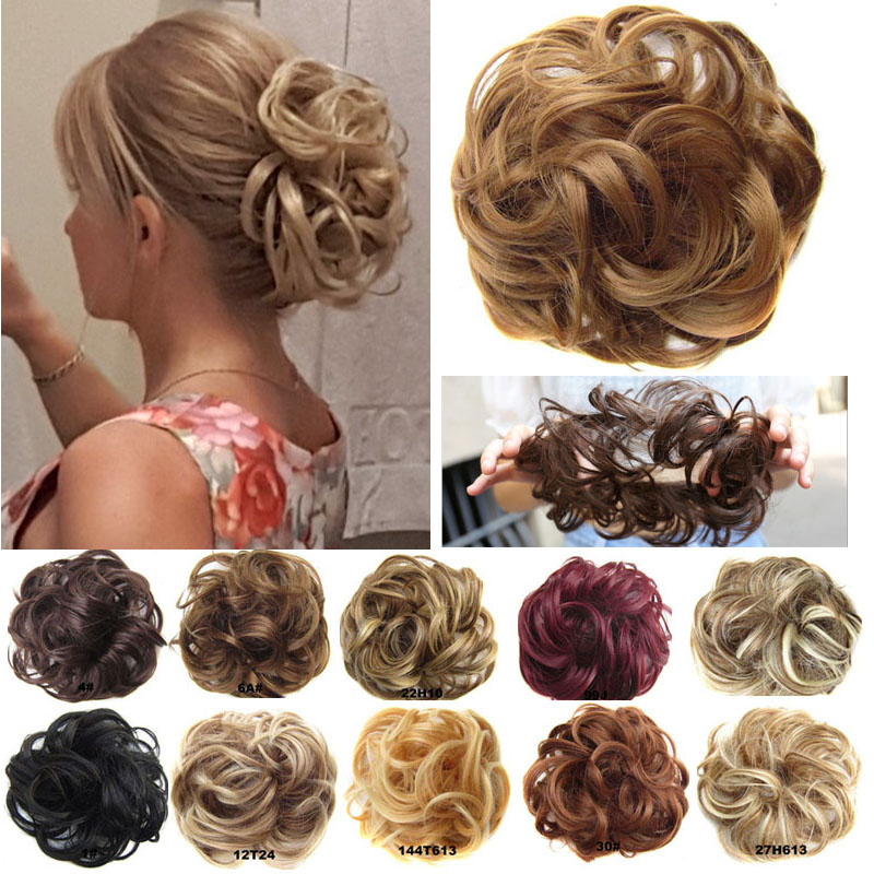 

1 Pieces Synthetic Messy Chignon Donut Gary Brown Hair Bun Pad Elastic Hair Rope Rubber Band Hair Extensions