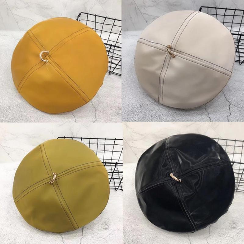 

DishyKooker Women Fashion PU Hat Octagonal Beret British Style Painter Autumn Winter All