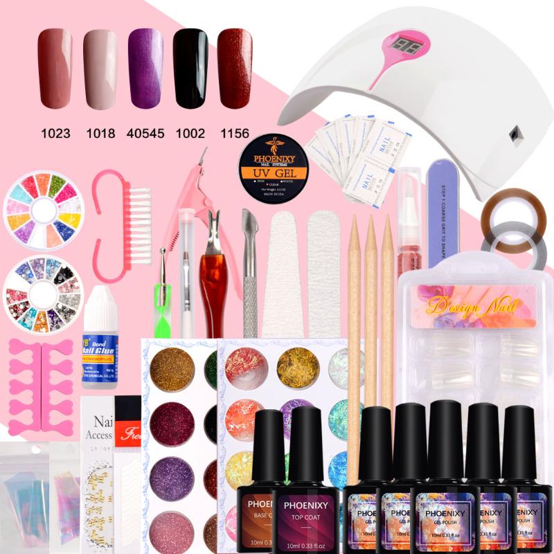 

Full Manicure Set Nail Lamp 36W UV Dryer Nail Extension Set 5 Colors Gel Polish Kit For Art Tools