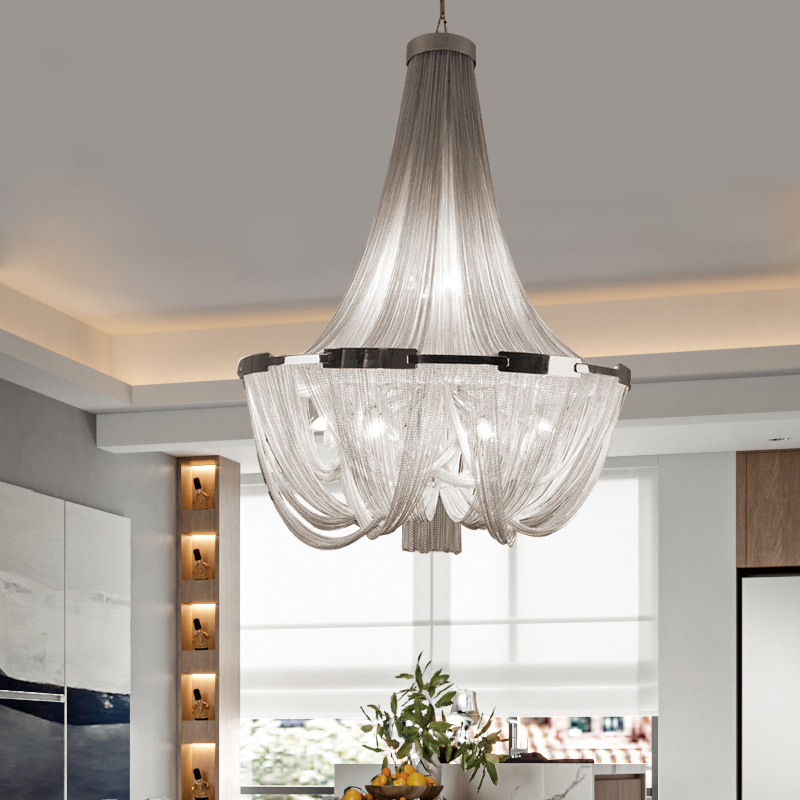 Tassel Aluminum Chain Chandelier Lighting Round Lamps Large Living Room Hotel Duplex Building Chandeliers Postmodern Fashion led Art Pendant Lamp-image-543069851