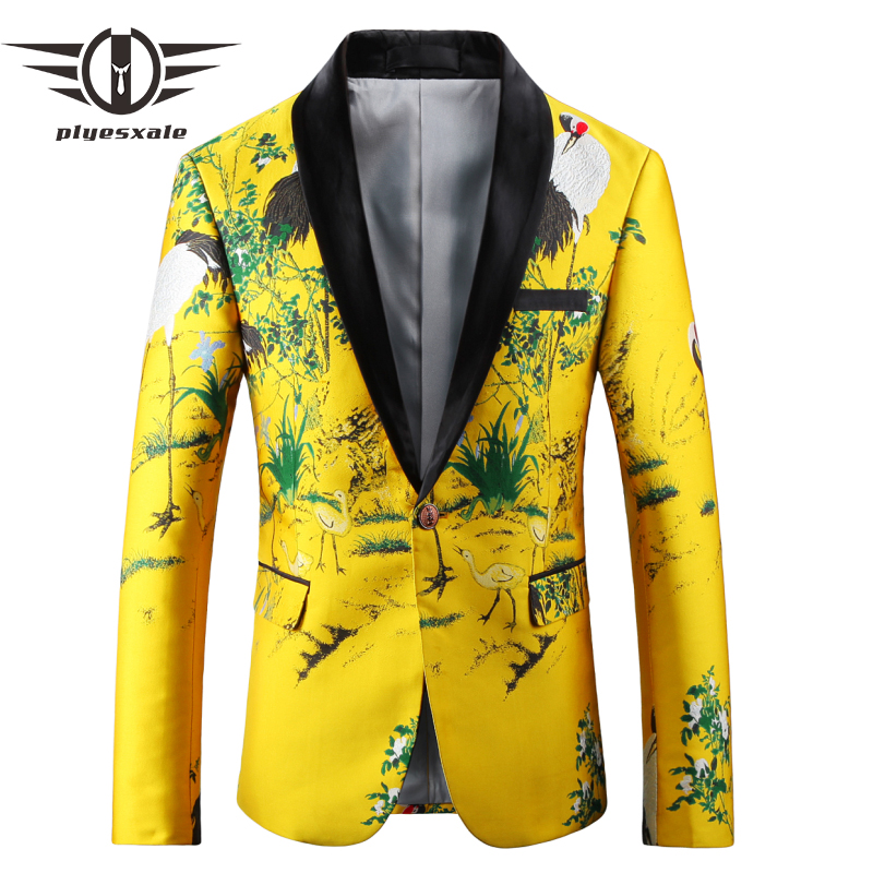 

Plyesxale Black Yellow Blazer Men 2018 Slim Fit Floral Embroidery Blazer Jacket Shawl Collar Casual Suit Mens Prom Blazers Q421