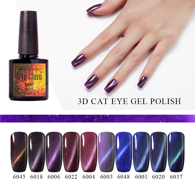 

Arte Clavo 10ml 3D Cat Eye Gel Polish UV LED 46 Colors Magnetic Nail Polish Varnish Purple Glitter Manicure Cat Eye Nail Art, Top coat