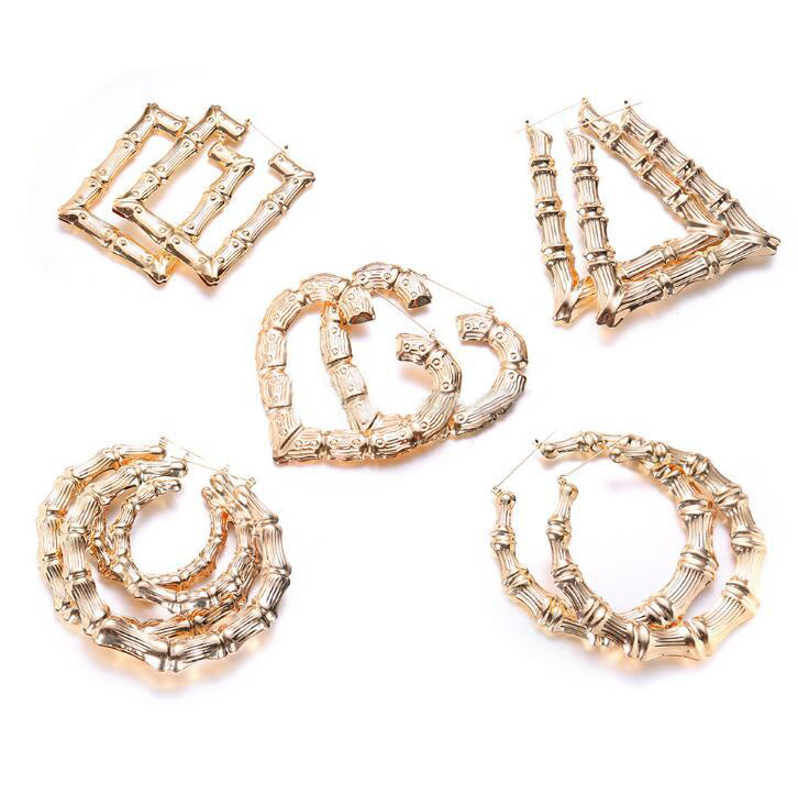 

Maxi Big Circle Hoop Earrings Women Gold Color Ethnic Large Vintage Bamboo Wives Earrings For Famale Jewelry Gift Wholesale