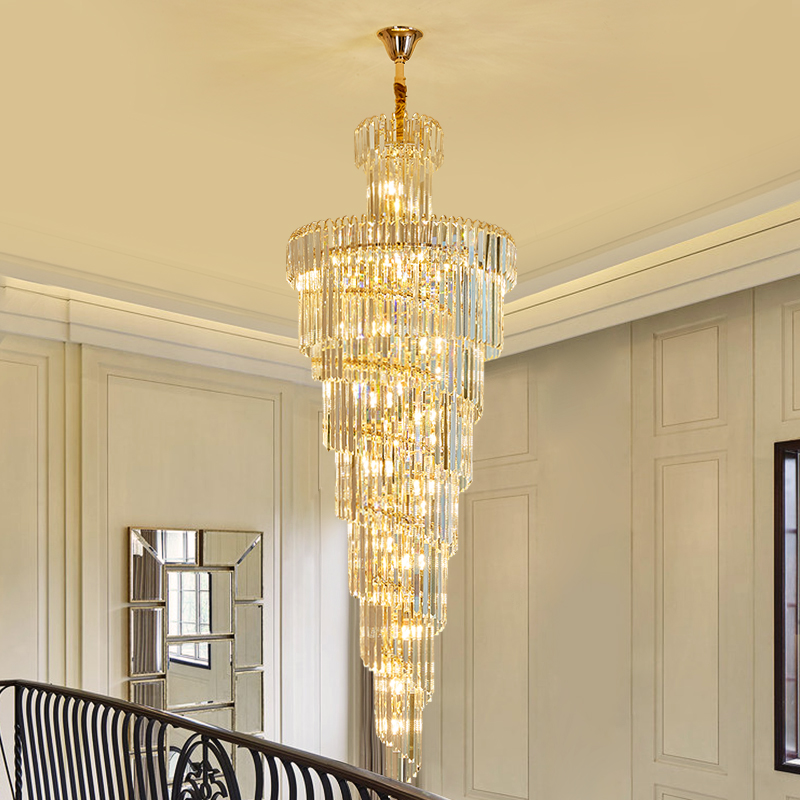 European Penthouse Big Chandelier Lighting Staircase Lamp Long Crystal Chandelier Modern Villa Hollow Living Room Hotel Lamps-image-515069153