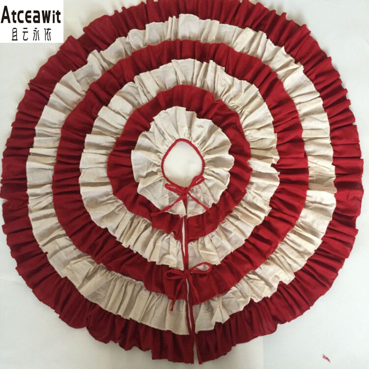 

127cm Linen red pleat skirt Christmas Tree Skirts Folding cake skirt Merry Christmas for Home Tree Skirts New Year Decoration