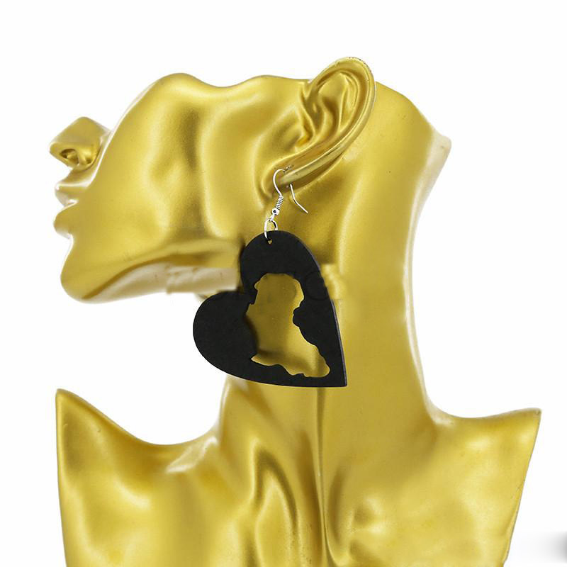 

Black Brown Hearts Shape Wooden Earrings Hollow Out Love Heart Wood Earring Handmade DIY Hook Eardrop Women Lady Jewelry Designer Gifts