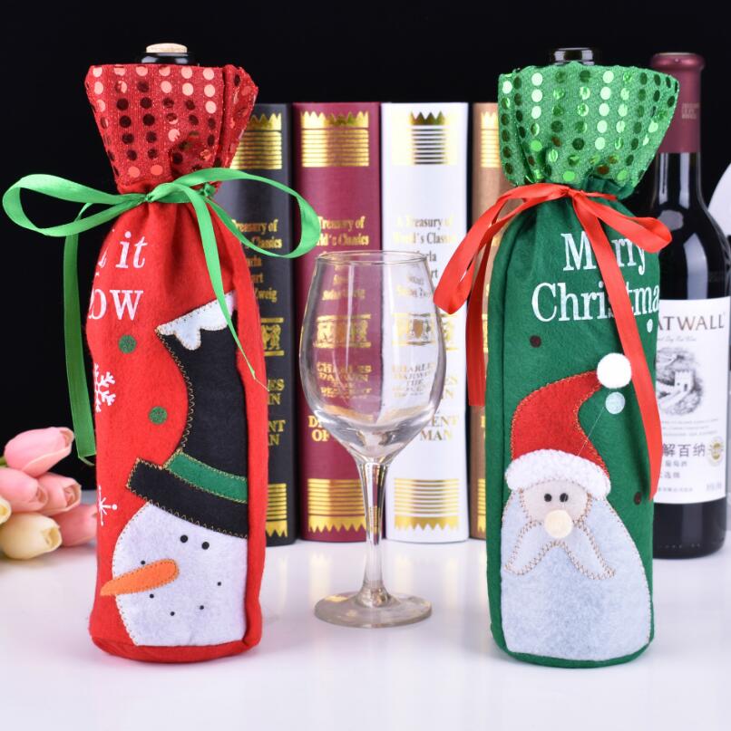 

Santa Snowman Wine Bottle Covers Bag Merry Christmas Table Decoration Gift Wrap Party Decor LX4429