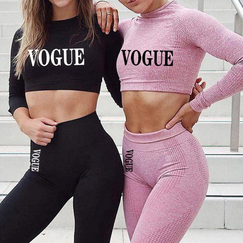 

vogue Seamless yoga set Fitness Sports Suits GYM Cloth Yoga Long Sleeve Shirts High Waist Running Leggings Workout Pants Shirts, Purple set b