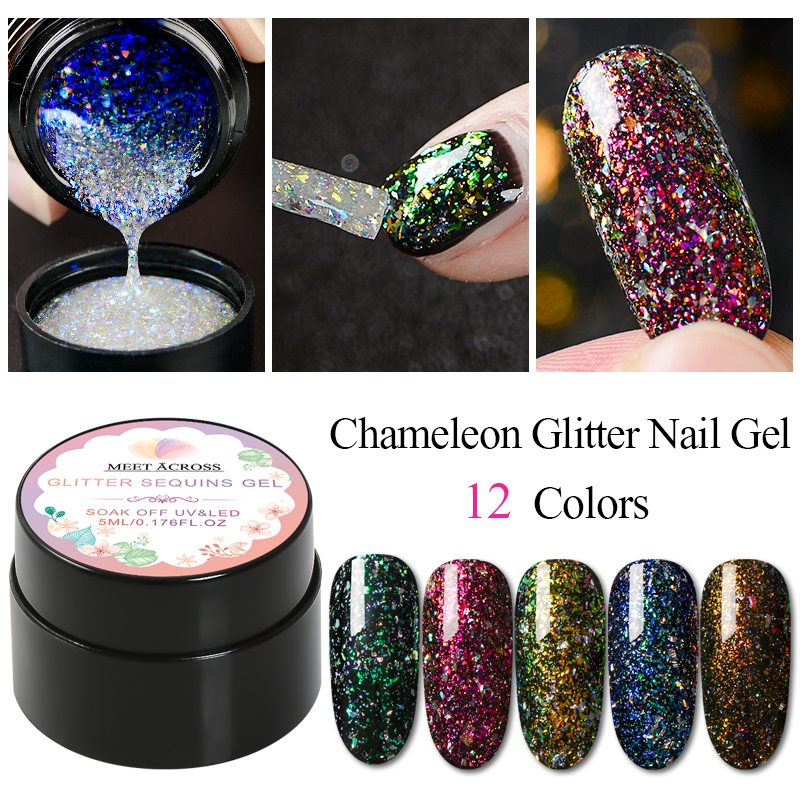 

Chameleon Gel Nail Polish Set 5ml Starry Gel Nail Polish Flakes Sequins Platinum Glitter Art LED Varnish Black Base Need, As01256