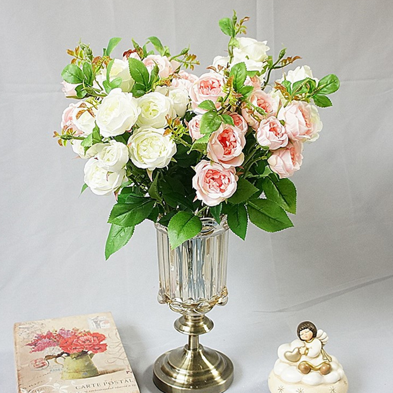 

12Heads Paris candy rose bouquet home wedding decoration photography props flores silk artificial flowers, White