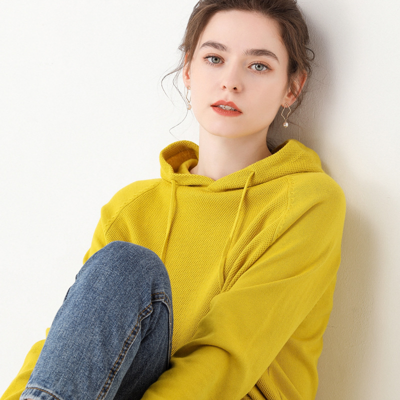 

2020 new style knitting women cotton sweater long sleeve Multicolor pullovers high quality simple female sweet hooded sweater, Black