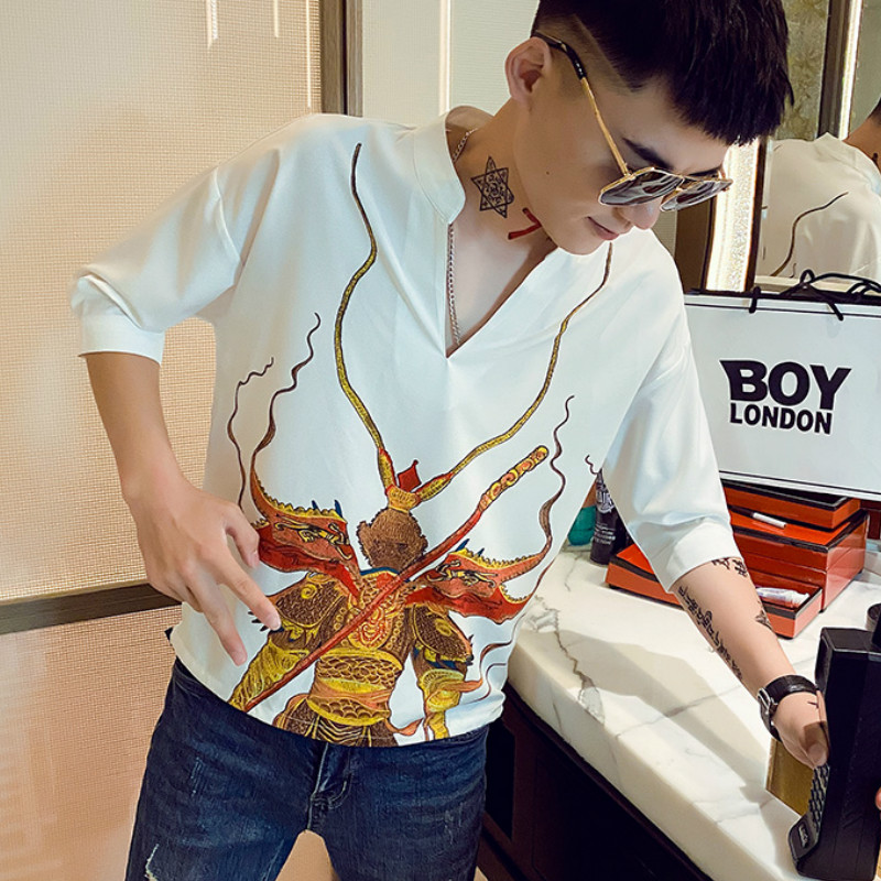 

Summer Pullover Shirts Men Camisa Social Masculina V-neck Short Sleeve Shirt Male Streetwear Social Casual Tops Chemise Homme, Black