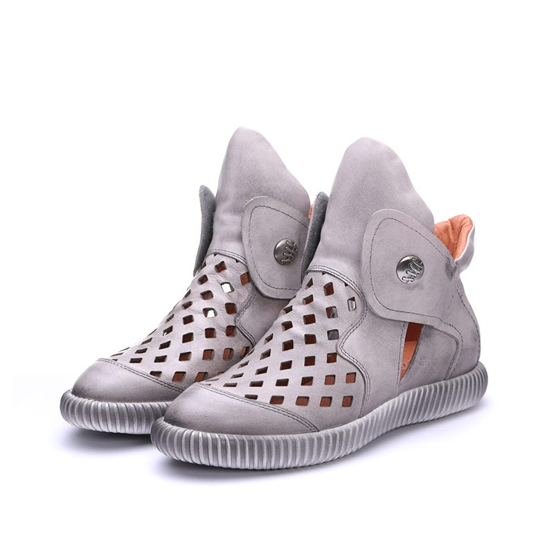 

Women's Boots New Arrival Female Casual Shoes Genuine Leather Hook & Loop Breathable Soft Vintage Lady Flat Boot, Black