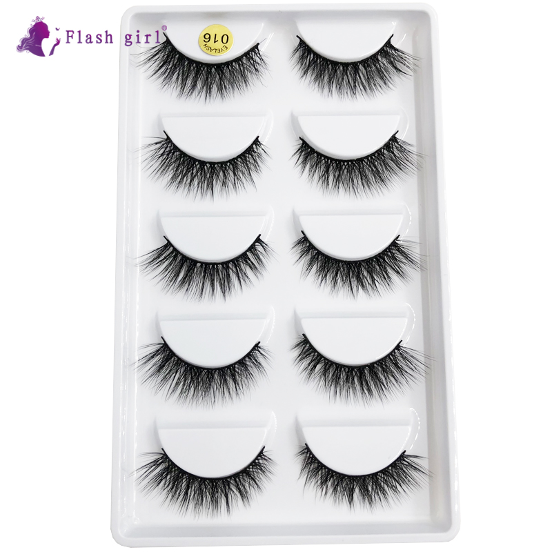 

Flash Girl 5 Pairs 3D Mink False Eyelashes Natural Wispy Fluffy Dramatic Volume Fake Lashes Extension Handmade with Packing 016