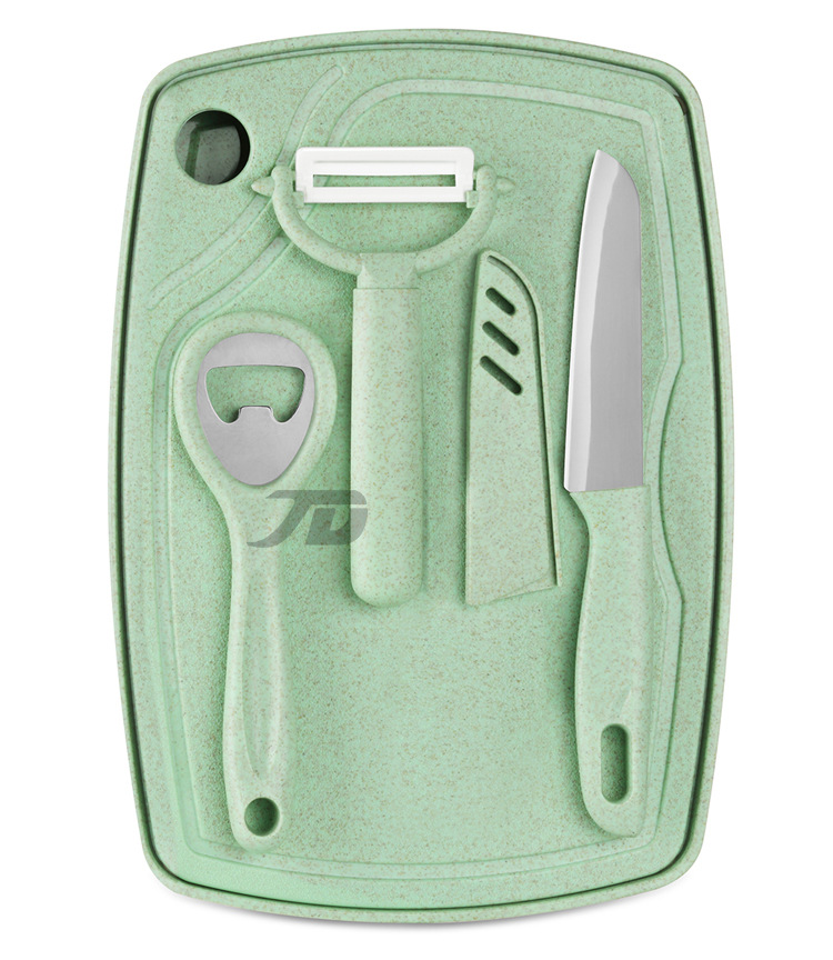 

Set knife multi-function fruit plate cutting board set fruit peeling knife ceramic melon planing cutting board wheat straw household outdoor