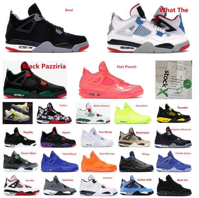 

4 4s Jumpman Mens Basketball Shoes Neon Bred White Cement 4 4s What The Pure Money Royalty Men Sports designer Sneakers, Flyknitorange