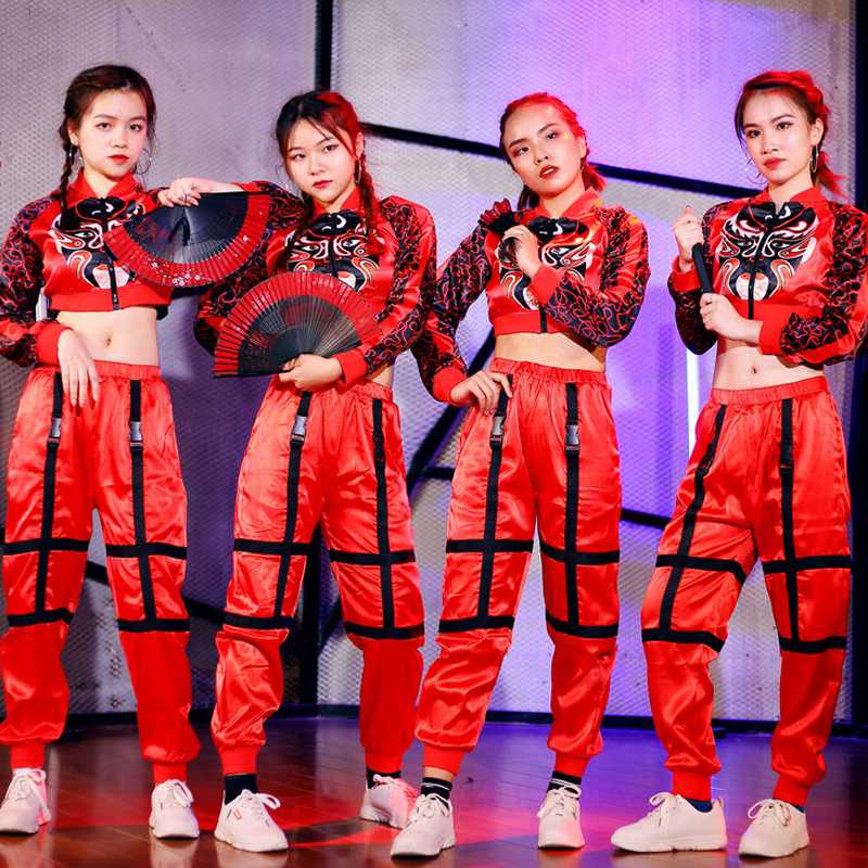 

Stage Costumes Adults Chinese Style Red Face Loose Casual Hiphop Jazz Dance Clothes Nightclub Singer Dj Ds Female Wears DT1751, As picture