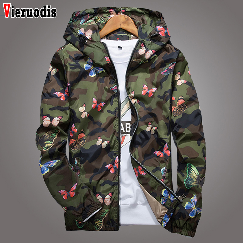 

Spring High Quality Mens Women Summer Camo Windbreaker Jacket Autumn Butterfly Print Clothes Men' Hooded Windbreaker Coat Male, Gray
