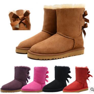 

Hot Sale New Fashion Women Classic Low Winter Boots Real Cow Leather Bailey Bowknot women's bailey bow snow boot, Black