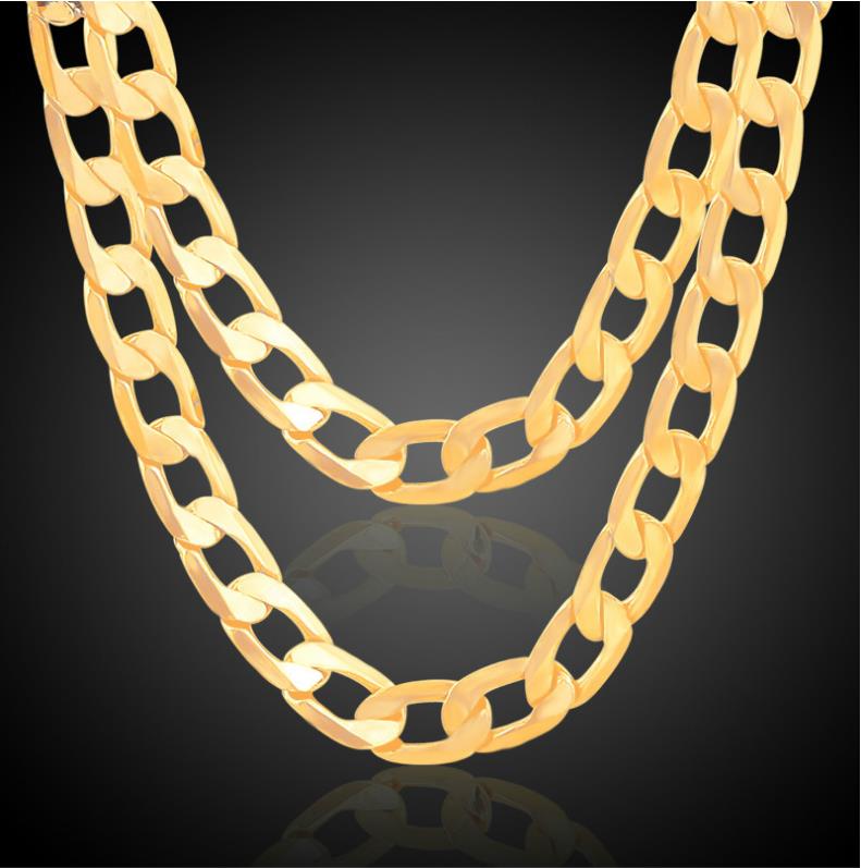 

Hot Sales 18K Real Gold Plated Men/Women 7MM/10MM/12MM 1+1 Figaro Chain Hip-hop Necklaces Fashion Costume Necklaces Jewelry Wholesale