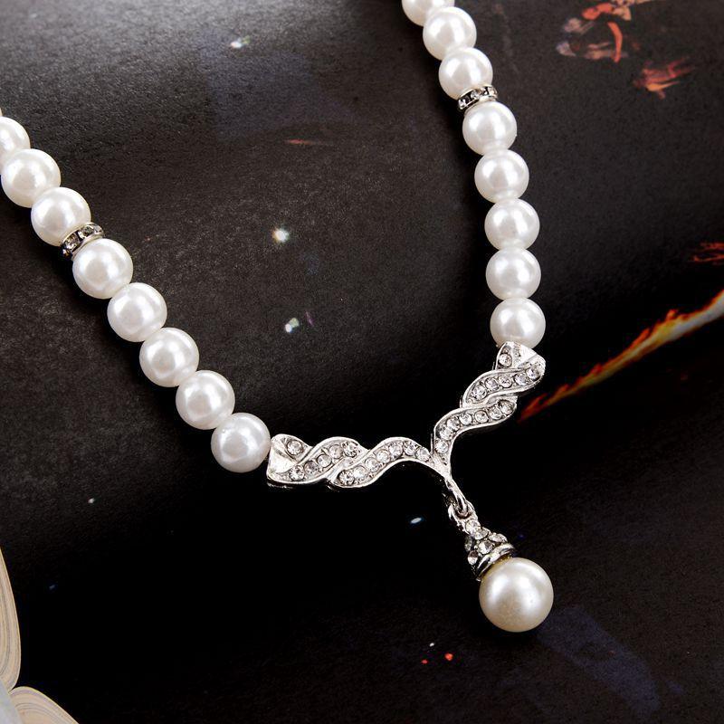 

New Bohemian Pearl Bridal Jewelry Sets Cream Faux Rhinestone Rose Gold Crystal CZ Zircon Wedding Necklace and Earrings sets for women, Picture color