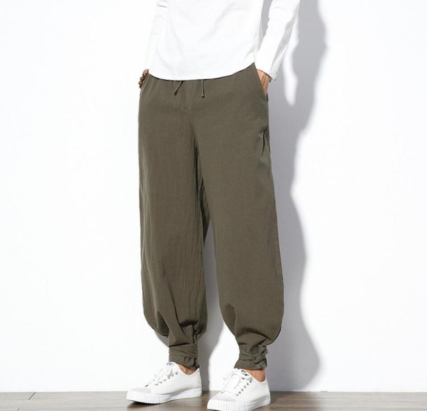 

Sinicism Cotton Harem Pants Men Jogger Pants Male Trousers Chinese Traditional Cloths Belts Midweight Drawstring Full Length, Wyh-3305-1