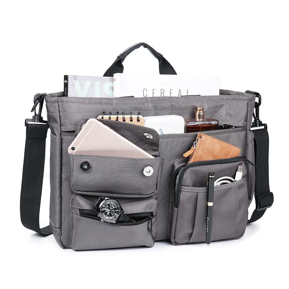 

Osmond Fashion Waterproof Briefcase 14 Inch Laptop Tote Bag Multi-pocket Nylon Office Bags For Men Business Messenger Bags CJ191201, Gray
