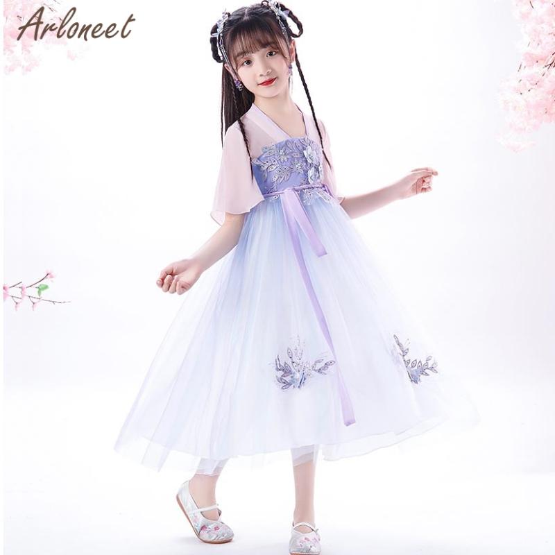 

Toddler Baby Kids Girl Flowers Tulle Chinese Style Summer Dress Princess Dresses Clothes Dresses Kids Party Dress Fashion New, Light blue 02