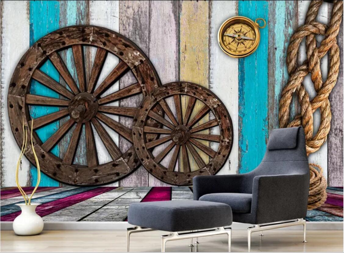 

3d room wallpaper custom photo mural European retro wood grain wheel background wall wall art canvas pictures wallpaper for walls 3 d, Non-woven fabric