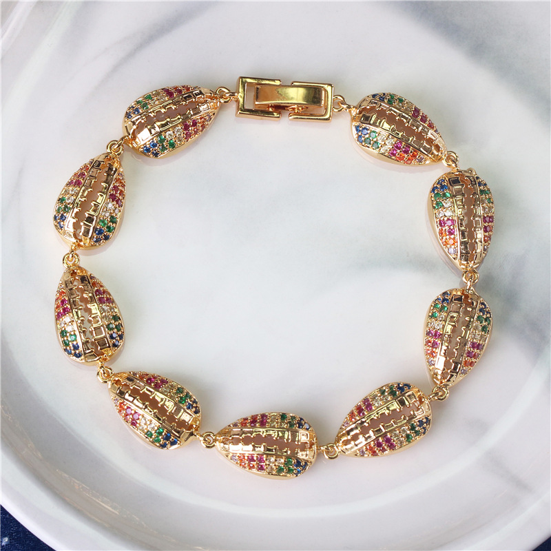 

Charm Bracelets Beach Sea Shell Paved Colorful Rainbow CZ Bracelet For Women Wedding Multi Colourful Seashell