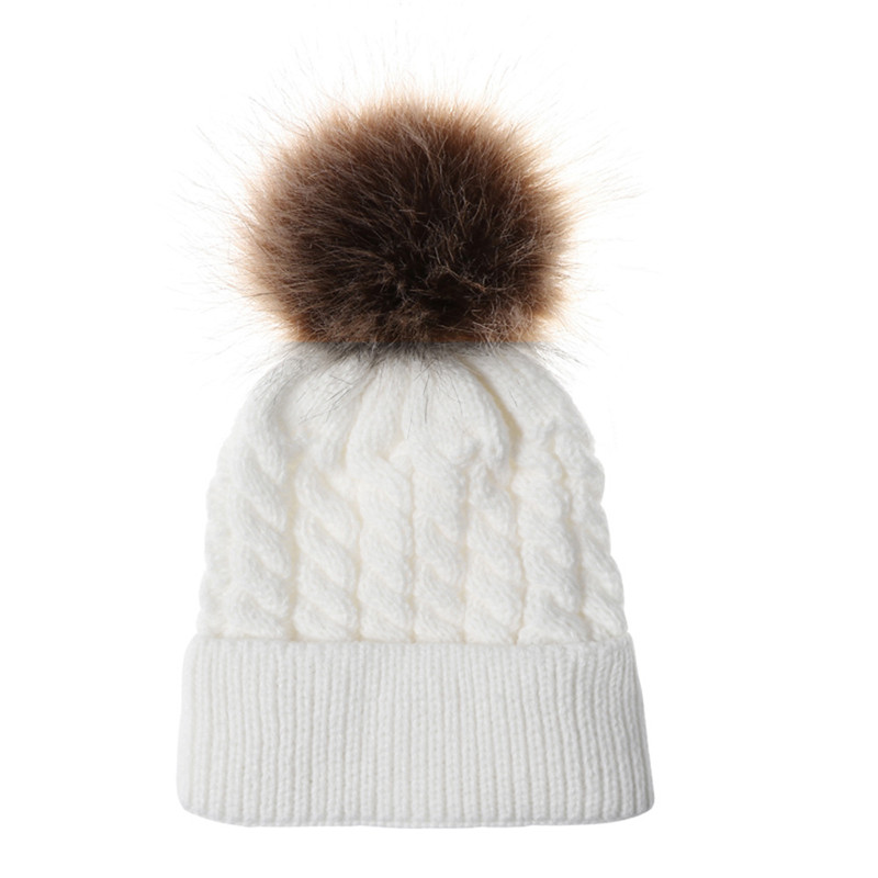 

Baby Hairball Winter Hat for Boys Girls Newborn Ball Hats Kids Warm Crochet Knitted Hat Newborn Beanies Caps Cute Toddler Cap, White