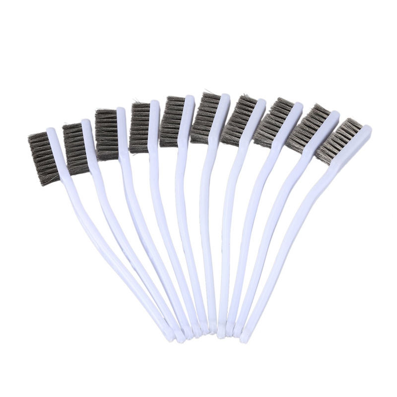 

18cm Long White Plastic Handle Stainless Steel Wire Clean Brush 10 Pcs