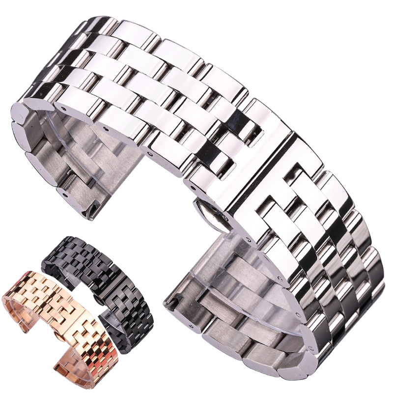 

Solid Metal Watchabnds Bracelet Silver Black Rose Gold Men Women 316l Stainles Steel Watch Band Strap 20mm 22mm 24mm 26mm CJ191225, Black;brown