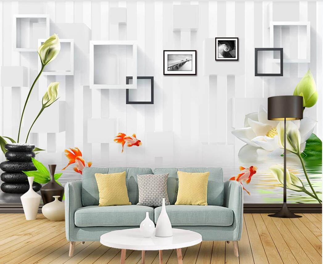 

3d wallpaper custom photo mural Simple lotus picture frame art TV background wall wallpaper for walls 3 d, Non-woven fabric