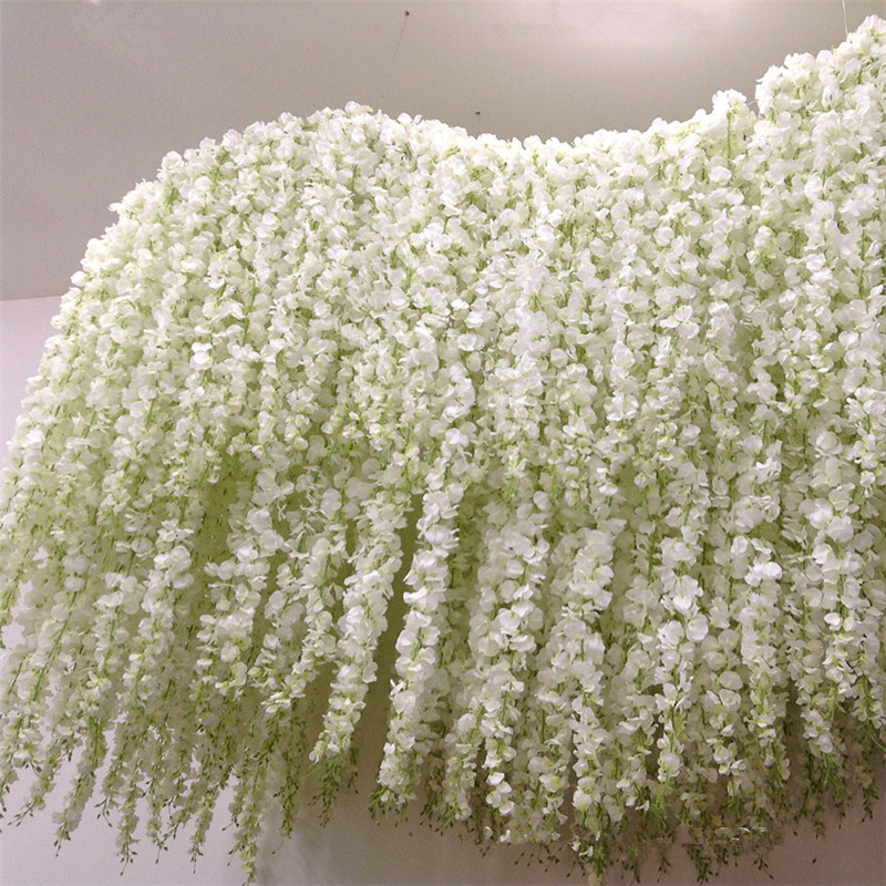 

100pcs Artificial Fake Flower Wisteria Vine 120cm Single Silk Flowers wall Series DIY Plant Home Wedding Decoration for Wall Background, Purple 120cm