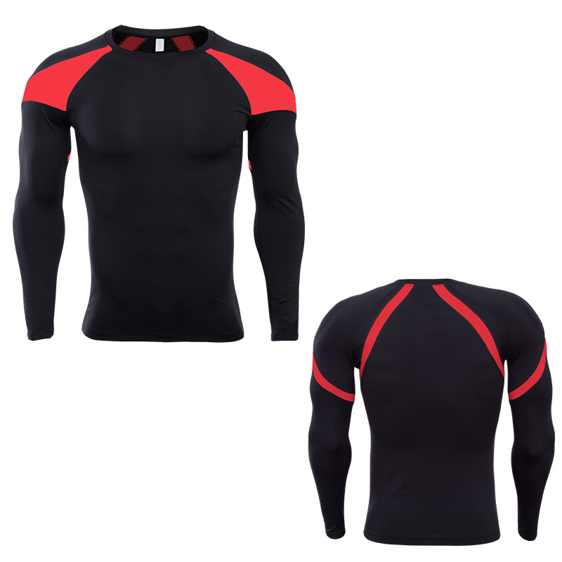 

New Arrival Brand Men Compression Tight long sleeves T-shirt Tops Quick Dry Base Layer Sport Running Wear, Red