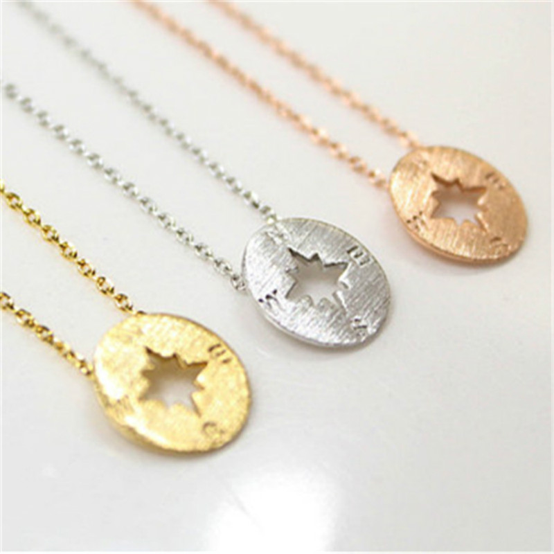

Women Stainless Steel Jewelry Compass Trendy Necklaces Pendants Chain Gold Silver Charm Necklace Valentine's Day Gift