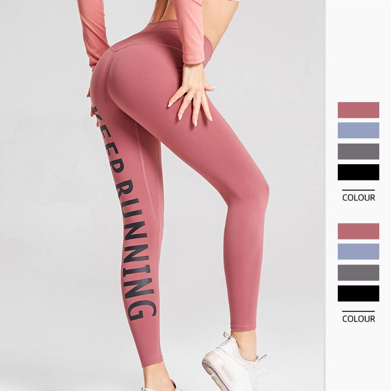 

Women' Yoga Pants Keep Running Printed Leggings Sport Fitness Slim Workout Tights Quick Dry Breathable Gym Yoga Leggings, Black