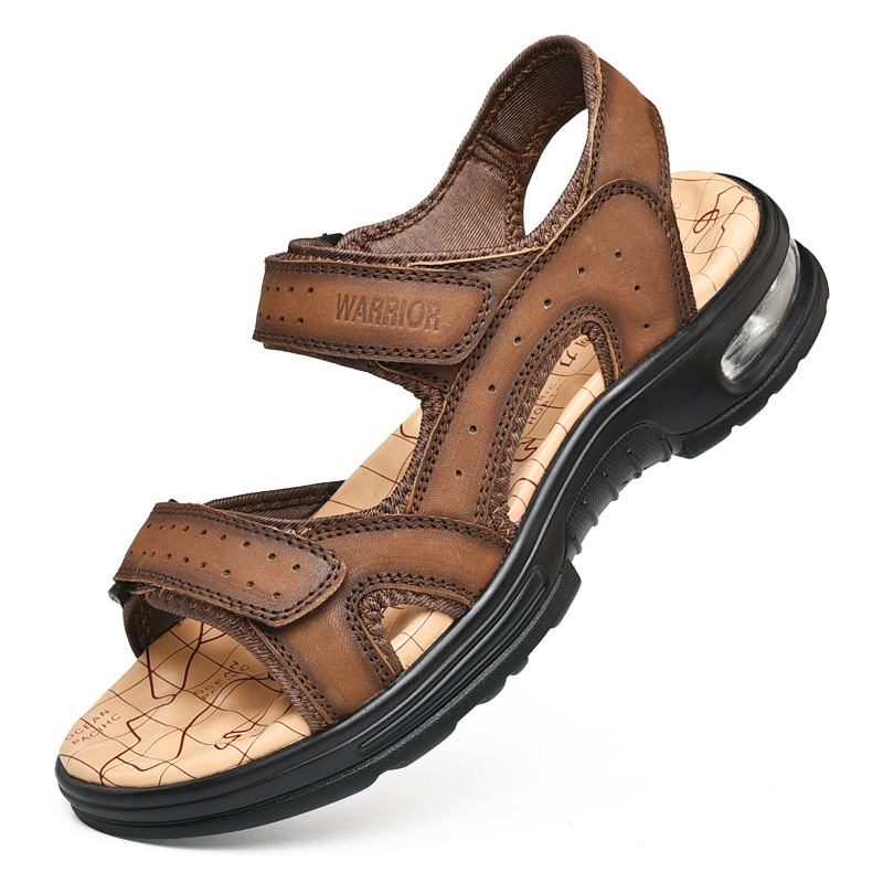 

Summer Masculina Sandalias Hombre Men Sandals Genuine Leather Peep-Toe Men Sandalias Anti-slip Polish Cowhide Casual Sandals, Black