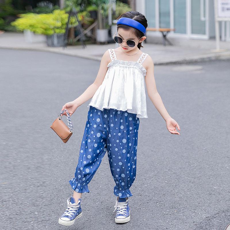 

Kids Girls Summer Clothing Set 2020 New Teen Girls Camisole and Cute Dot Casual Pants Set Children Fashion Two-Piece