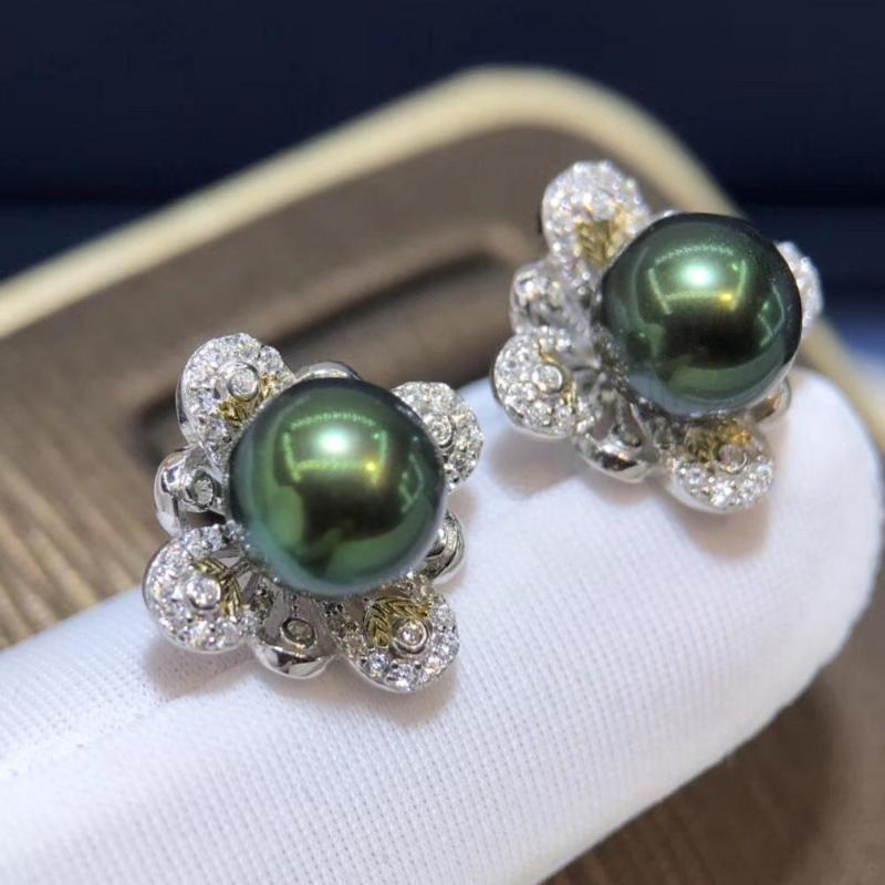 

Other D510 Pearl Earrings Fine Jewelry 925 Sterling Silver Round 7-8mm Fresh Water Peacock Green Black Pearls Stud For Women