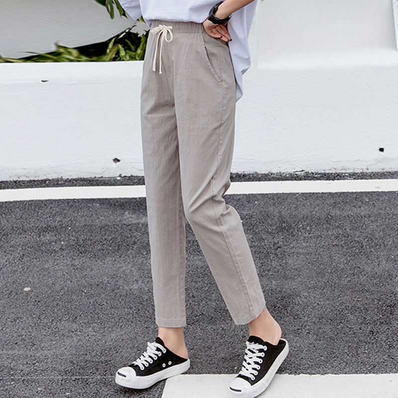 

Women' Casual Harem pants Spring Summer Fashion Ankle-length Trousers Female Classic Elastic Waist Black Greenl Beige