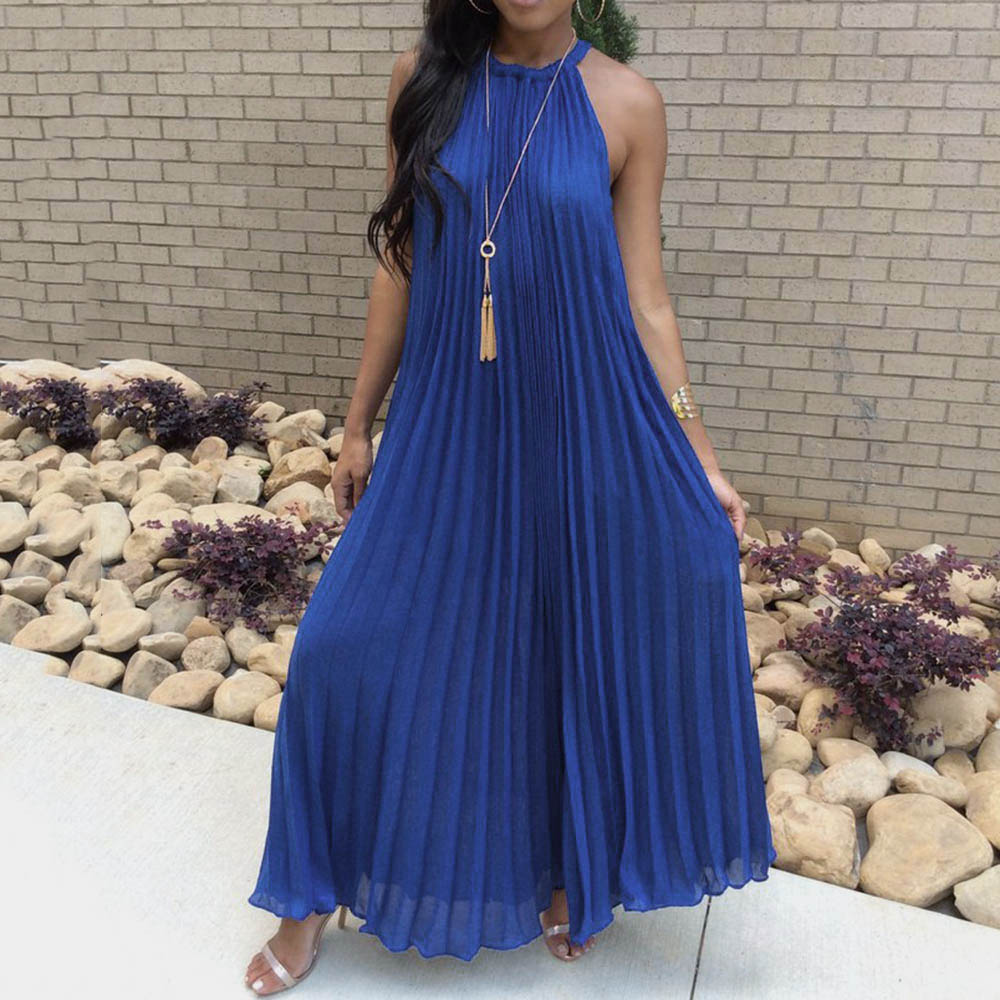 

Casual Dresses Oversize White Maxi Dress Women 2021 Sexy Off Shoulder Party Halter Elegant Evening Summer Fashion Blue Pleated Long